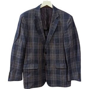 Robert Talbott Carmel Men's 41R Plaid Blue/Purple 100% Linen Blazer Two Button